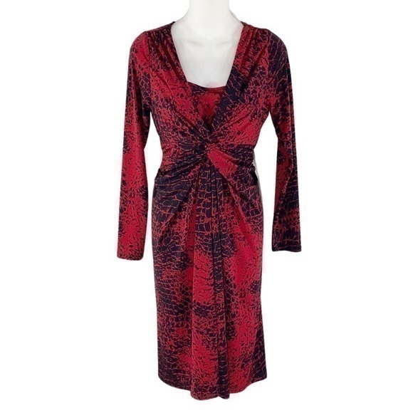 Jones New York Red Black Reptile Print Knot Dress C.C7